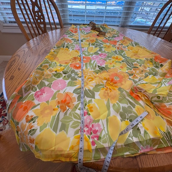 Montgomery Ward Vintage 60’s Yellow Floral Organza Maxi Dress Flouncy S Msrmnts - Picture 7 of 12